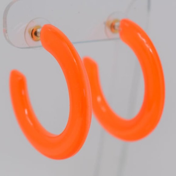 1.75" Retro Translucent Neon Orange Hoop Earrings - Picture 3 of 12